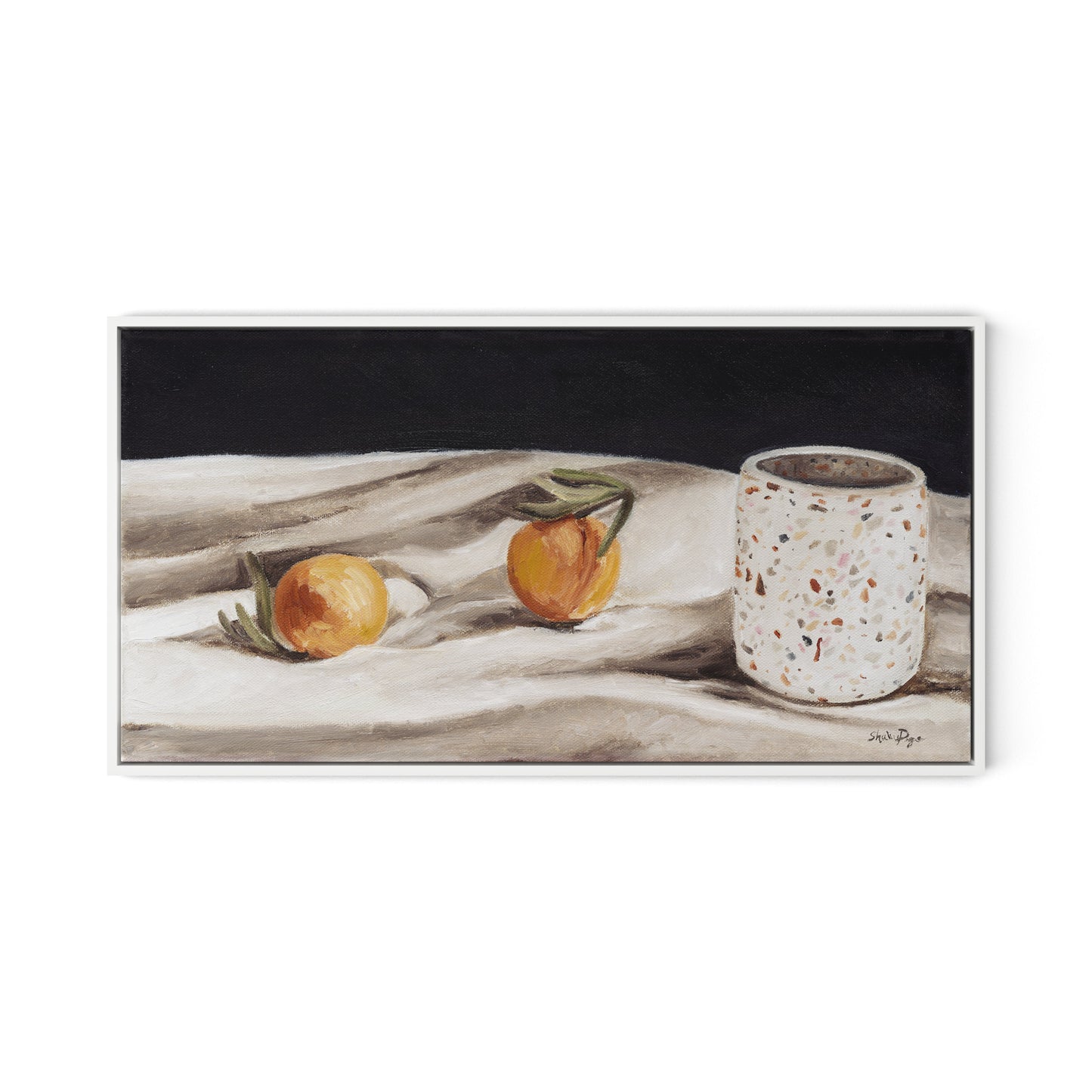 Terrazzo Vase Canvas Floater Framed / 32 x 17 in / White