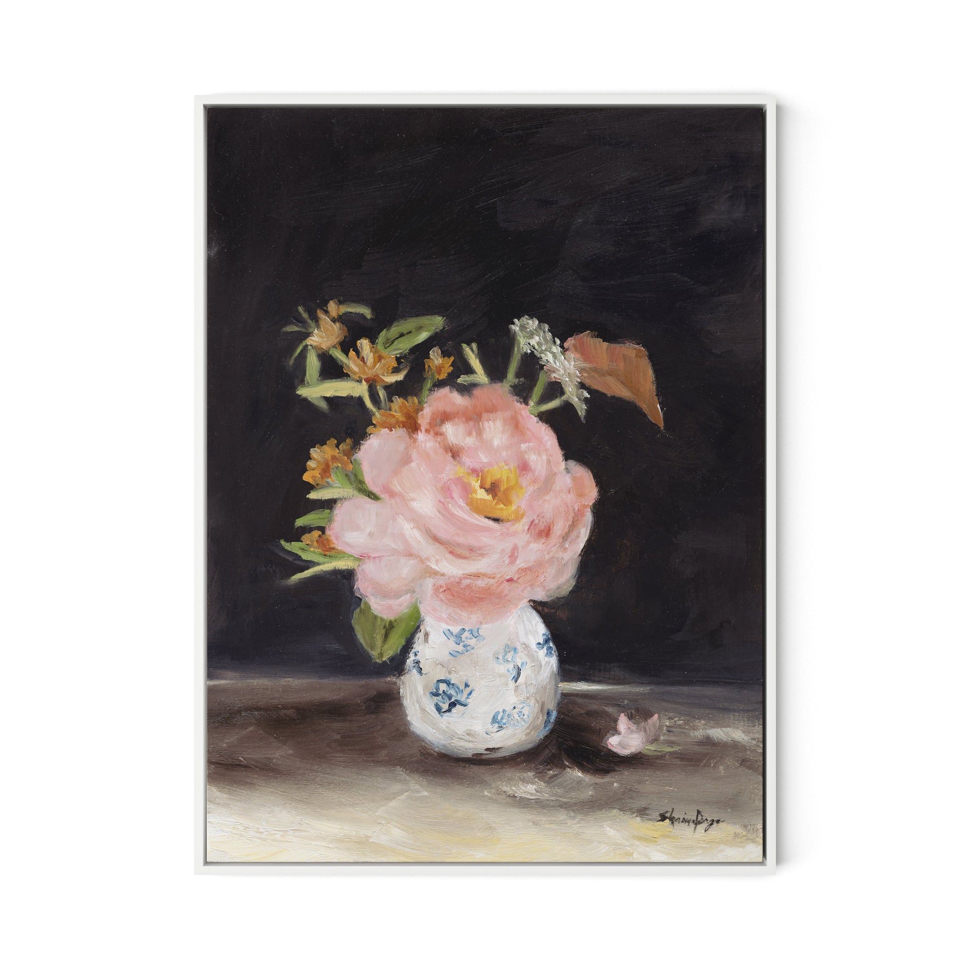 Pink Peony Canvas Floater Framed / 24 x 32 in / White