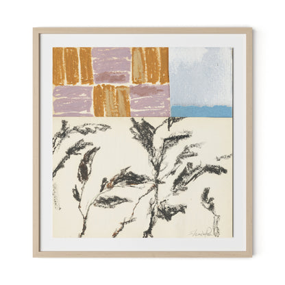 Olive Branch Abstract Framed Paper / 30.5 x 32 in / Natural Maple