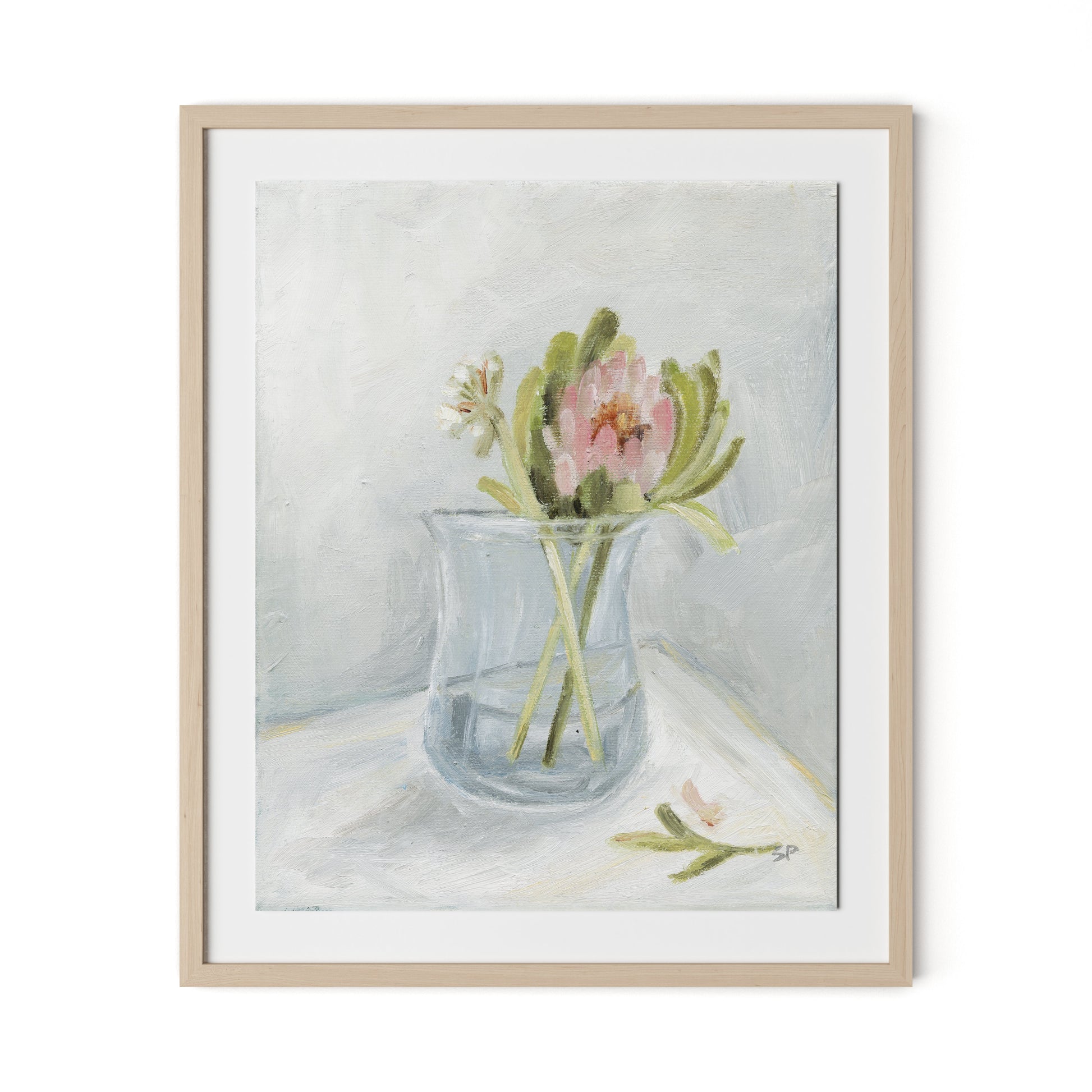 Protea Still Life Framed Paper / 26.5 x 32 in / Natural Maple