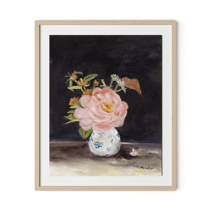 Pink Peony Framed Paper / 26.5 x 32 in / Natural Maple