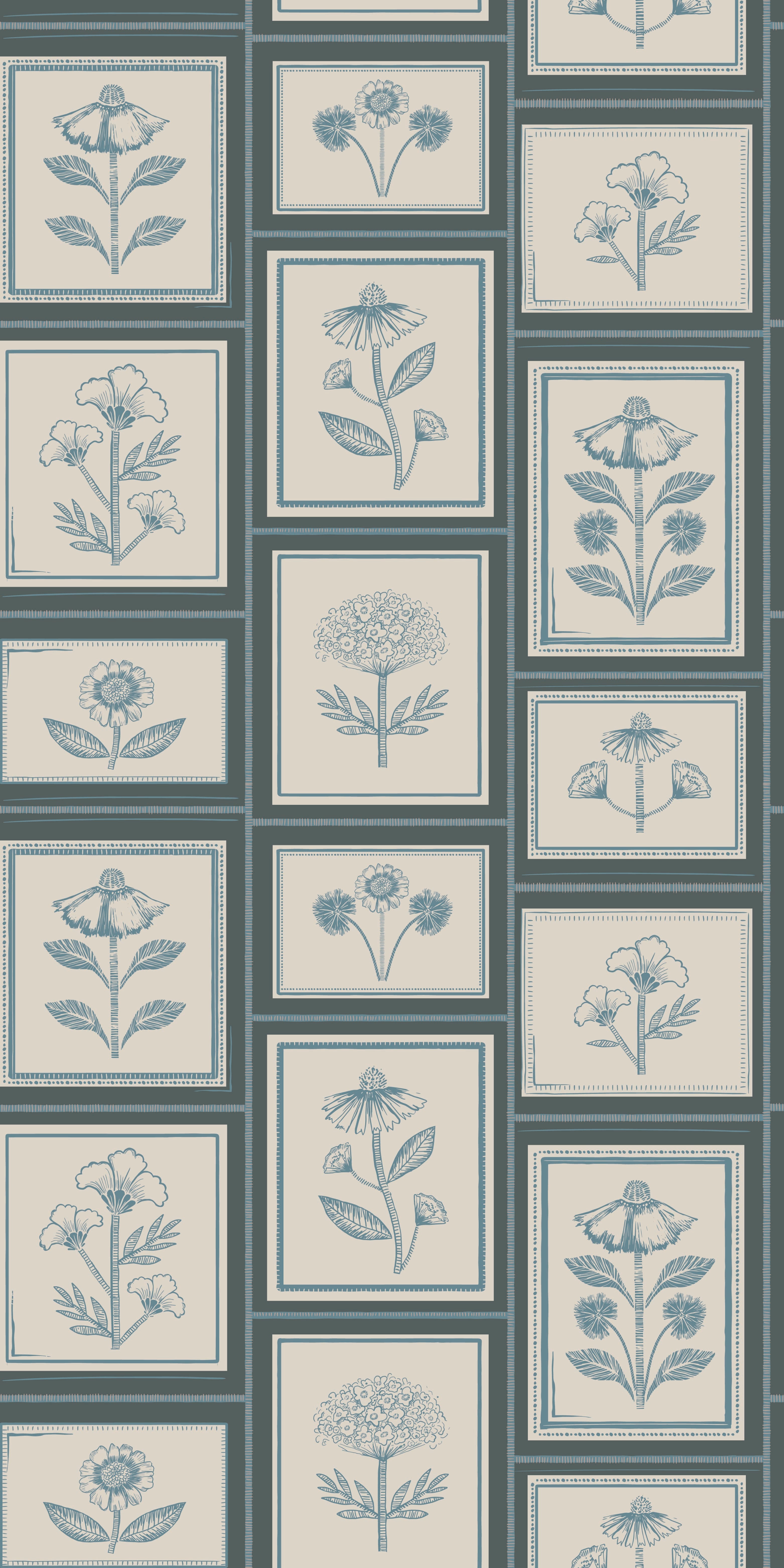 Framed Flowers in Denim color