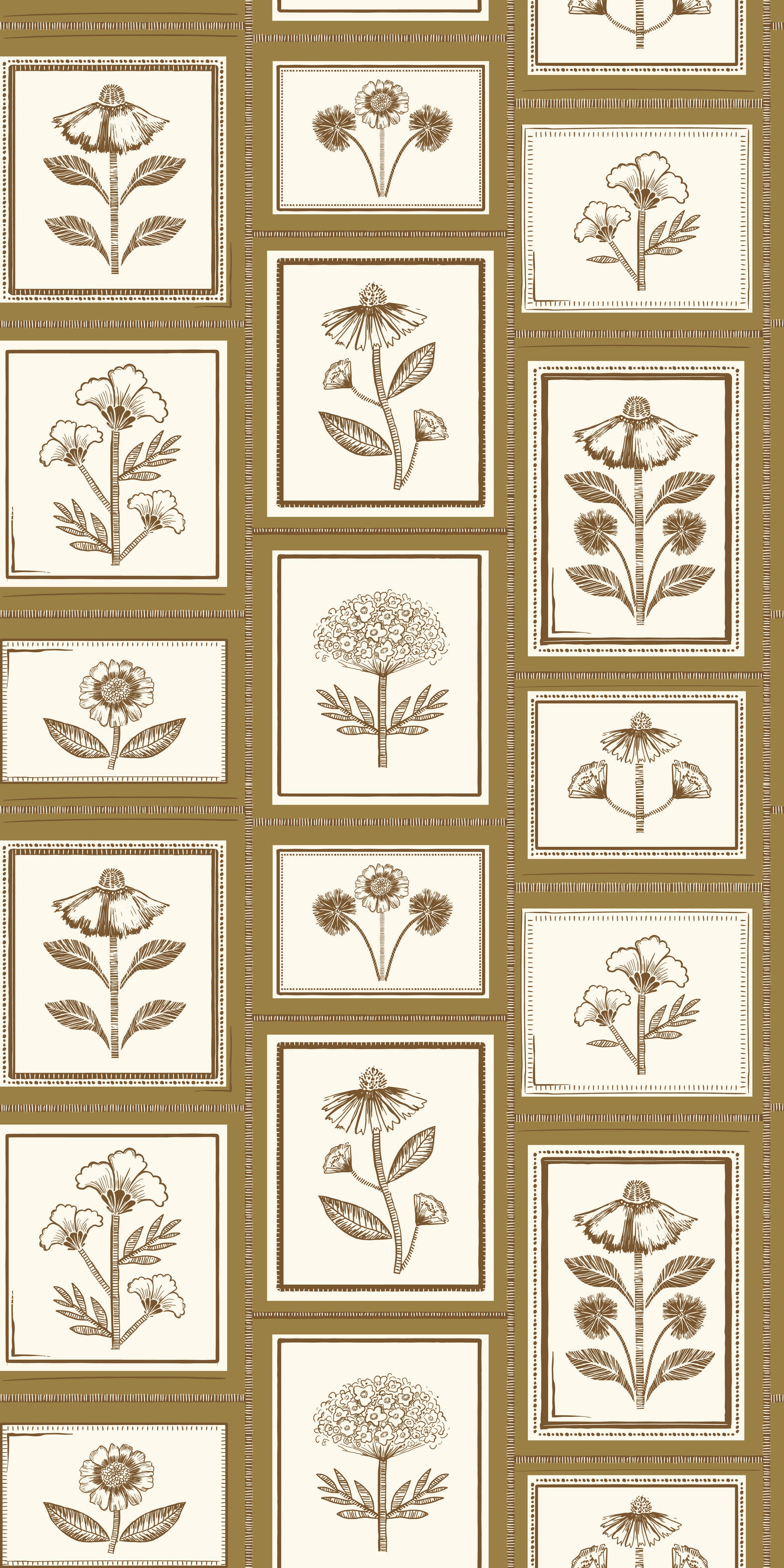 Framed Flowers in Ochre color