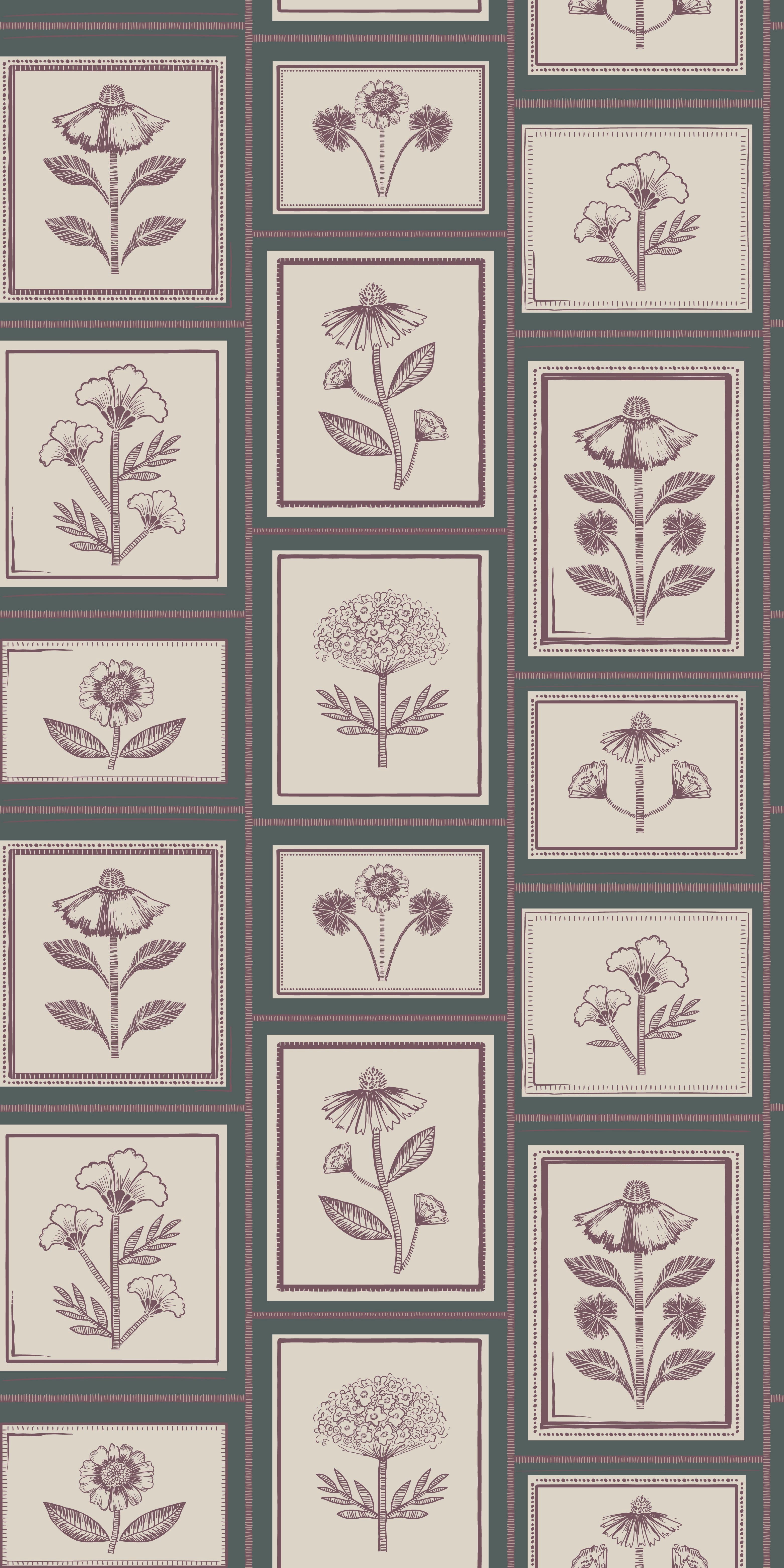 Framed Flowers in Lagoon color