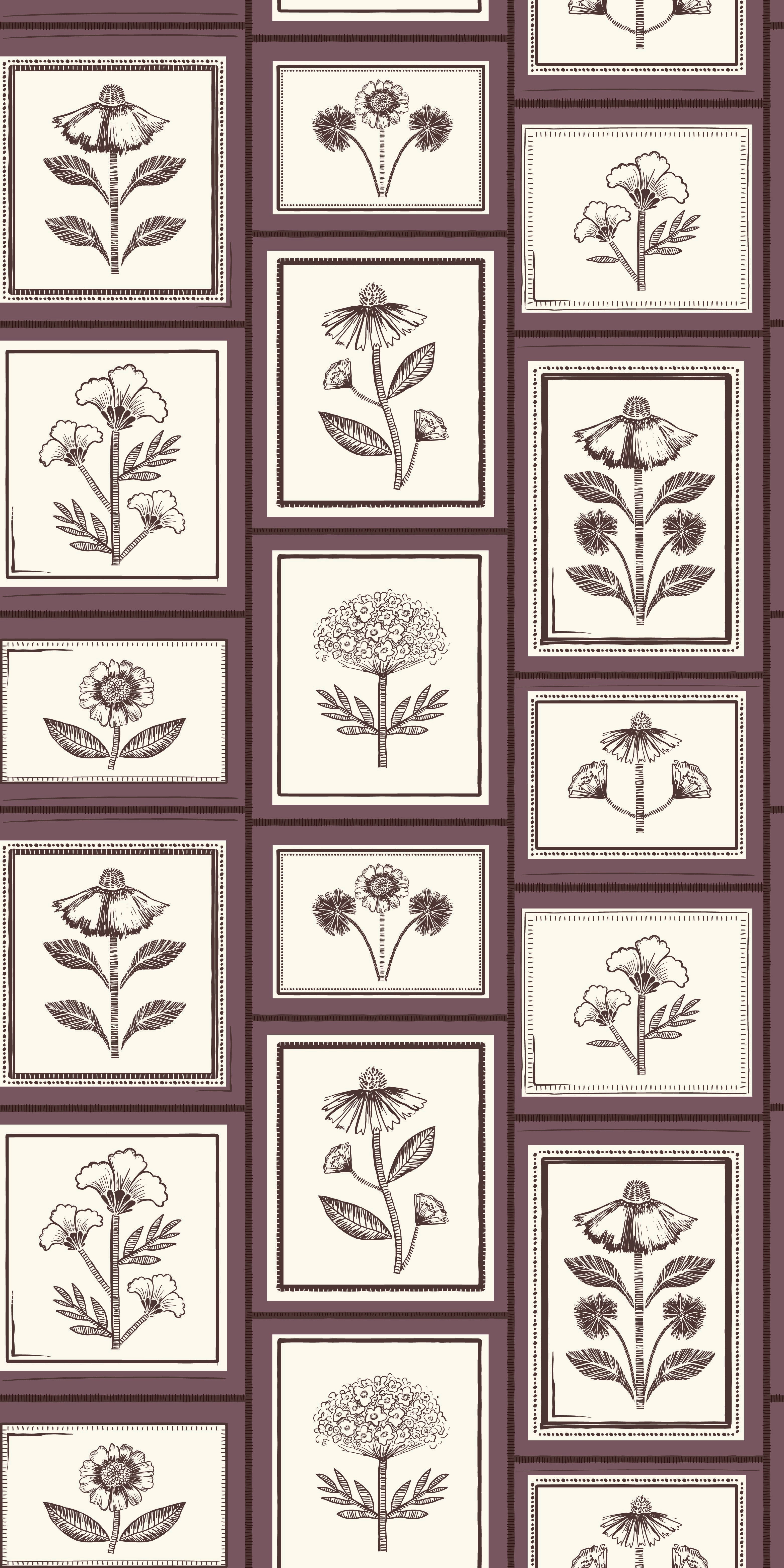 Framed Flowers in Mulberry color