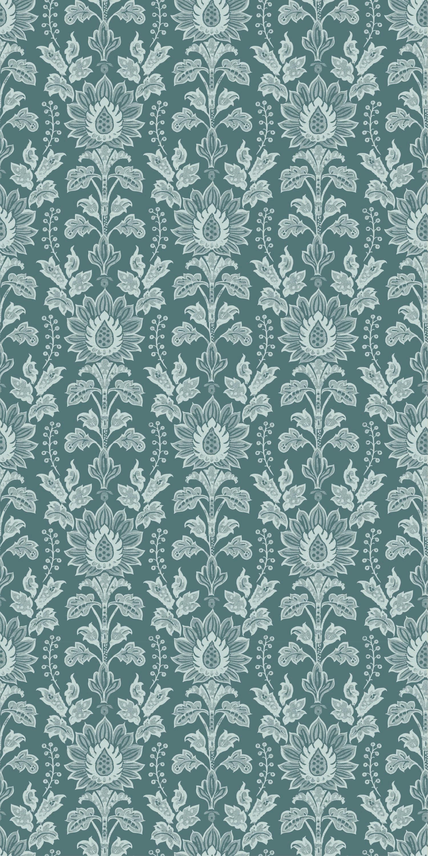 Cottage Damask in Teal Mist color