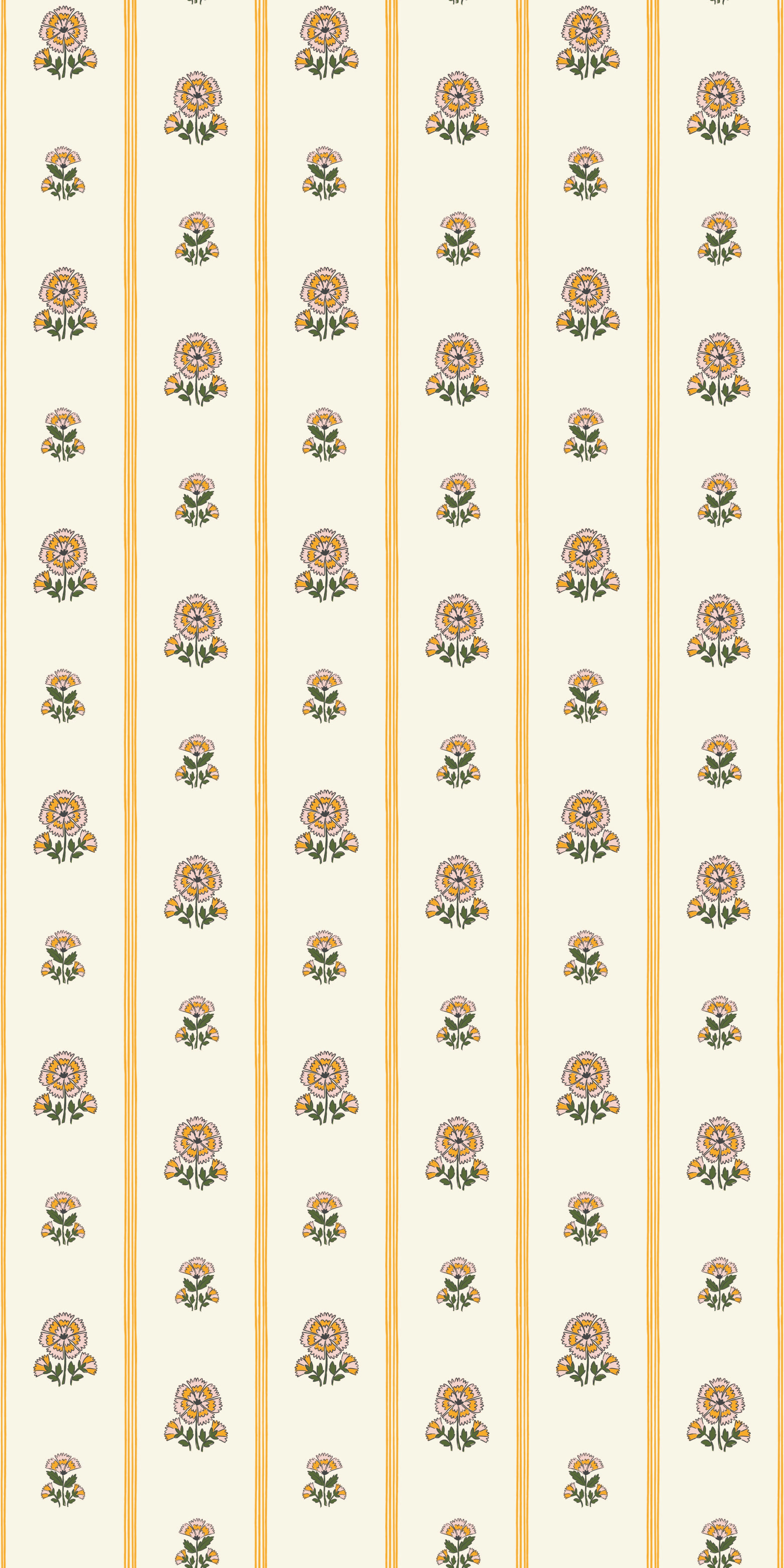 Fan Floral Stripe in Marigold color