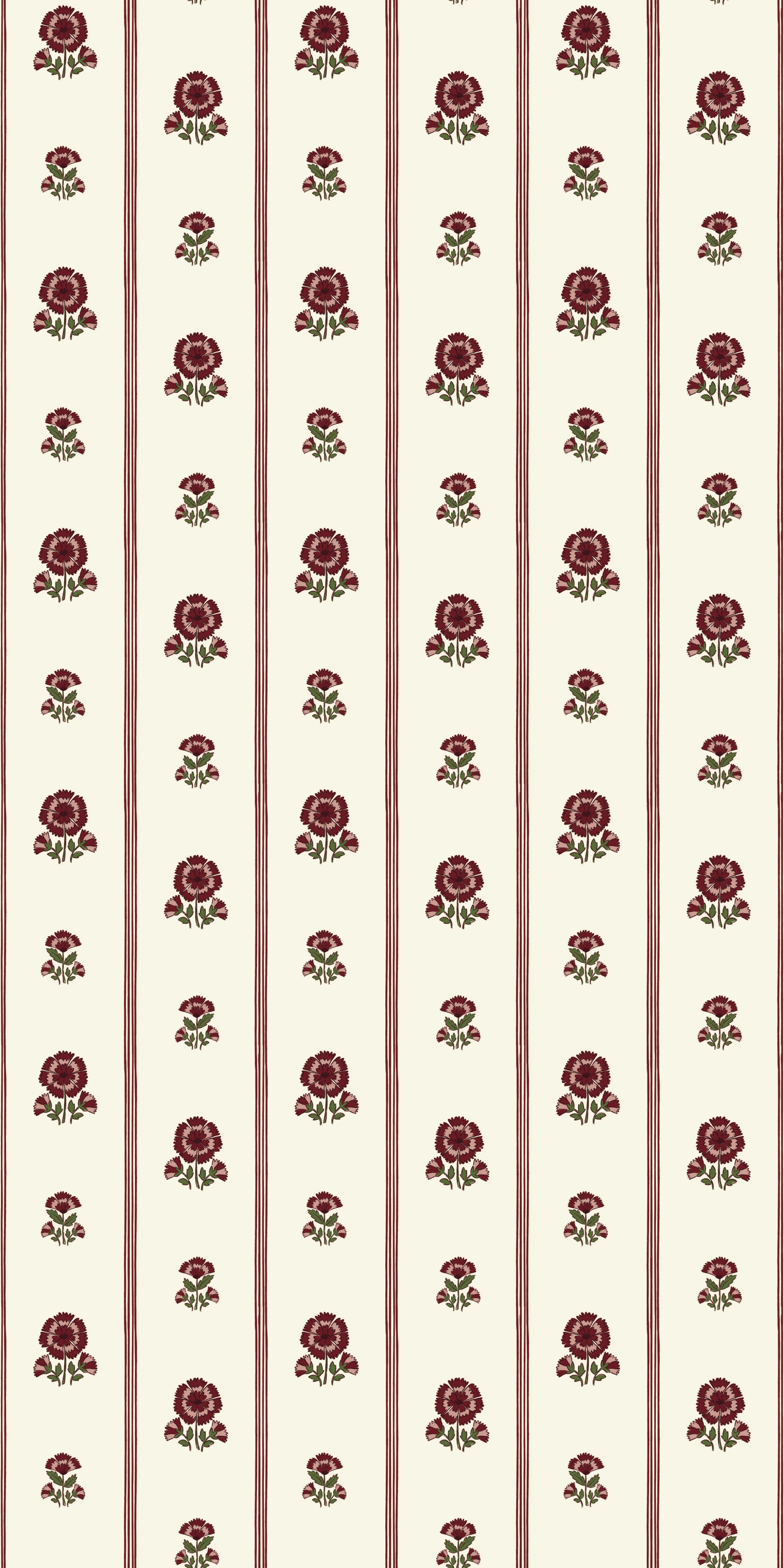 Fan Floral Stripe in Burgundy color