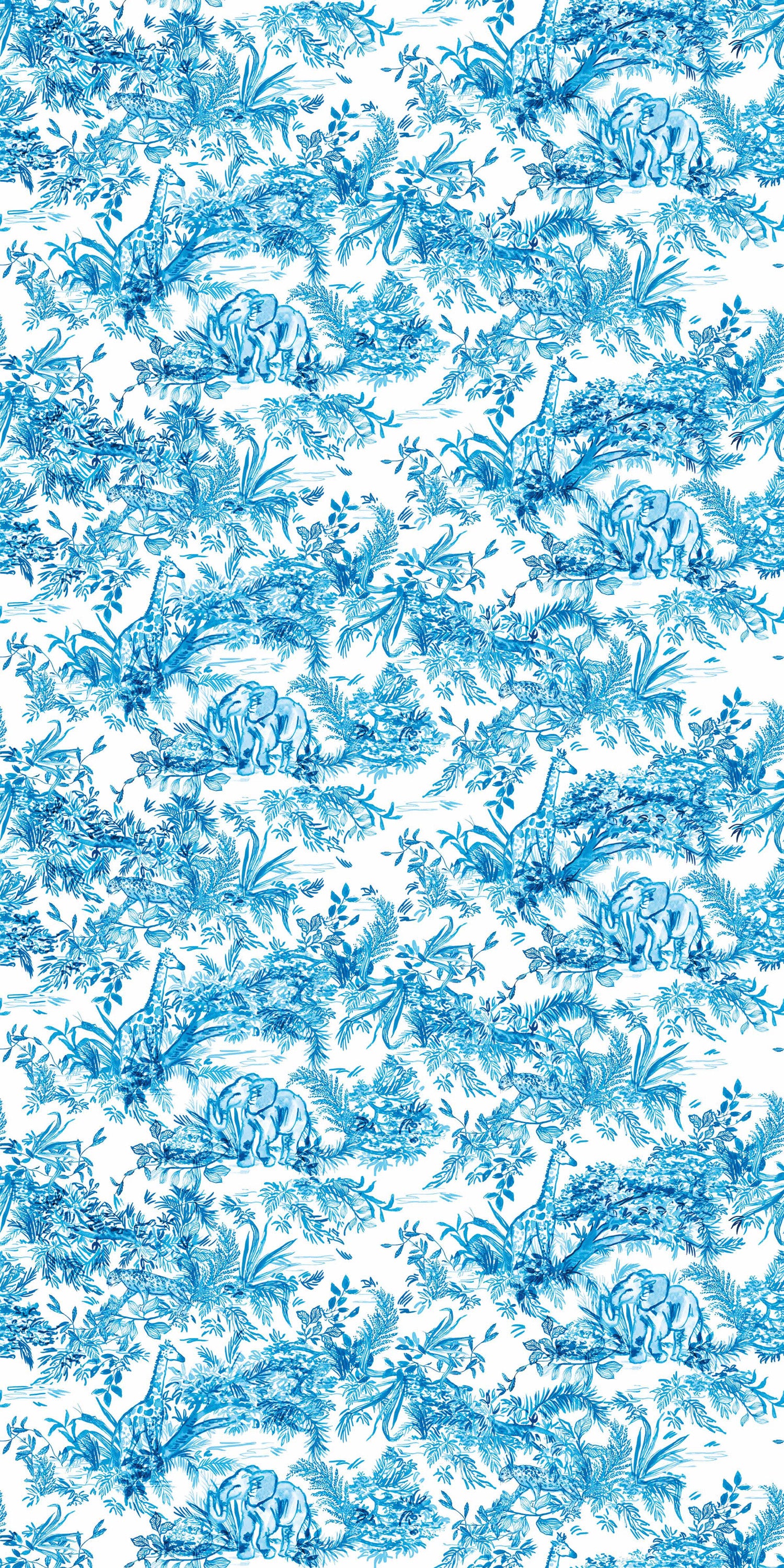 Jungle Toile in Blue on White color
